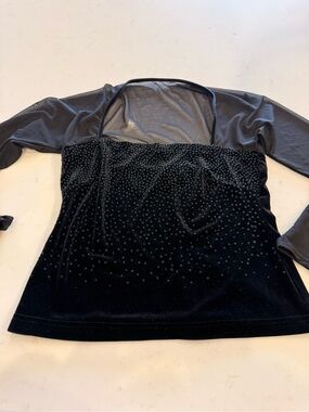 Robbie Bee Black Velvet Embellished Sheer-Sleeve Women's Top